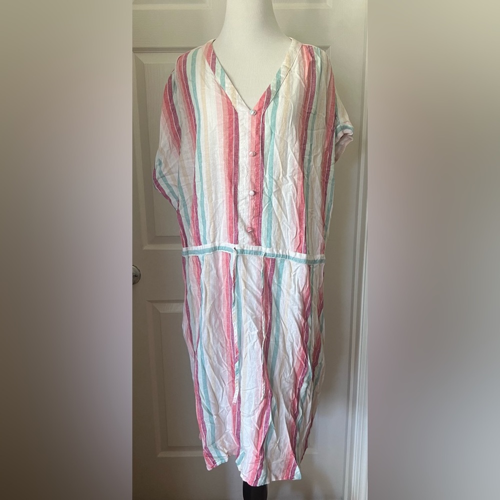 Lightweight Linen Striped Multicolor Dress with Deep Pockets!